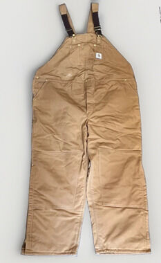 Carhartt Bib Overalls Mens 56x30 R02 Brown Duck Quilt Lined Double Knee USA READ